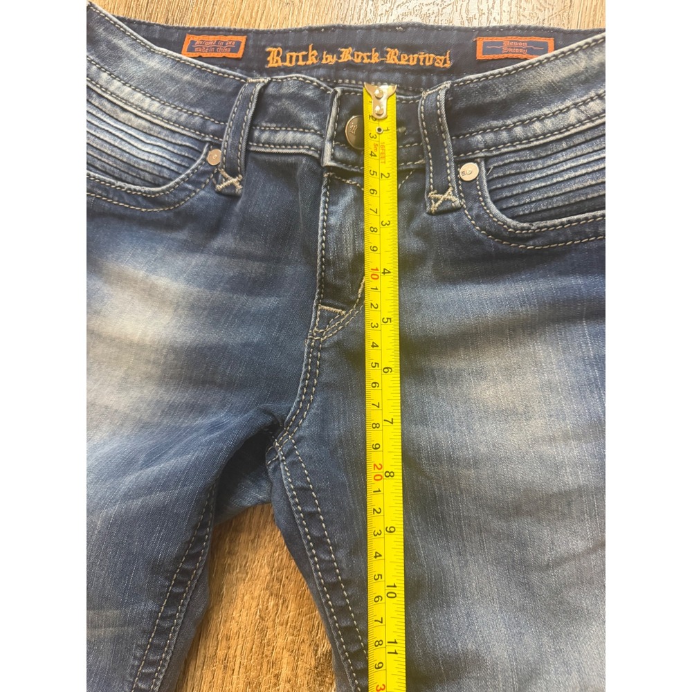 Rock by Rock Revival Devon Skinny Jeans Blue Stretch Moto Frayed Hem Size 29 - Picture 12 of 15